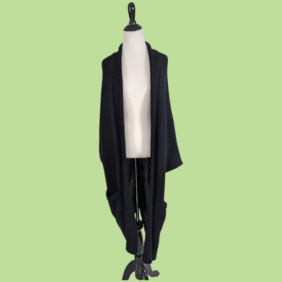 Calypso St. Barth Cashmere Open Front Cardigan Black One Size Oversized - Picture 1 of 5